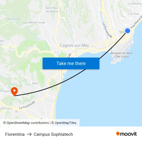 Fiorentina to Campus Sophiatech map