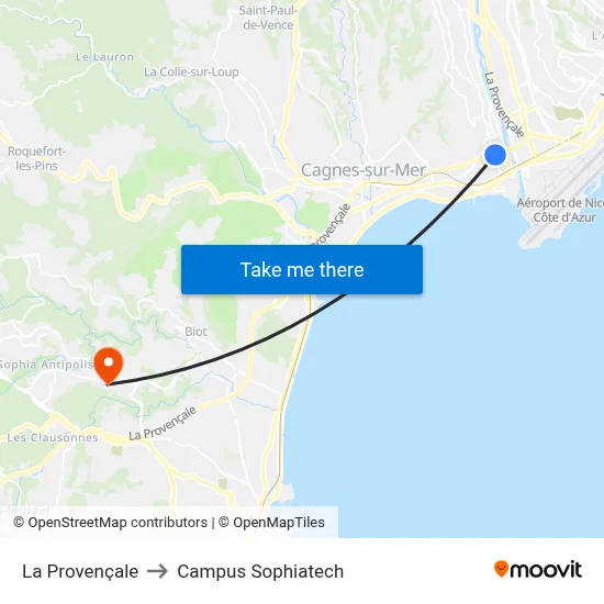 La Provençale to Campus Sophiatech map