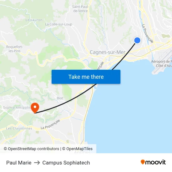 Paul Marie to Campus Sophiatech map