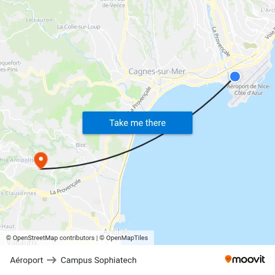 Aéroport to Campus Sophiatech map