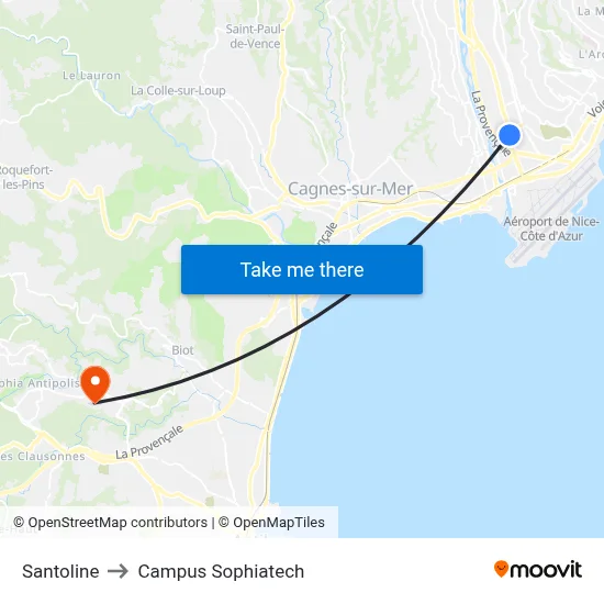 Santoline to Campus Sophiatech map