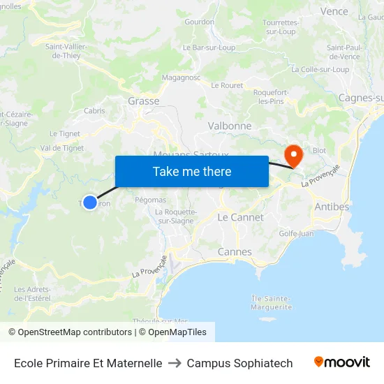Ecole Primaire Et Maternelle to Campus Sophiatech map