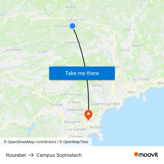 Rourebel to Campus Sophiatech map