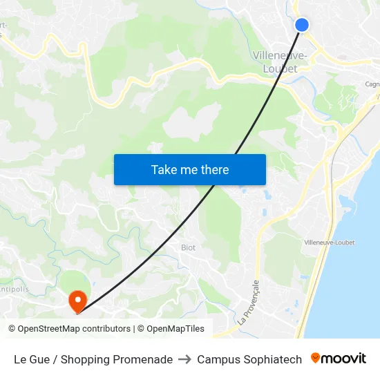 Le Gue / Shopping Promenade to Campus Sophiatech map