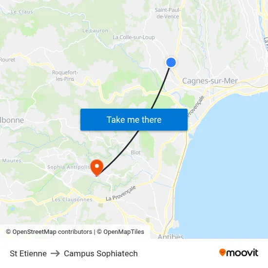 St Etienne to Campus Sophiatech map
