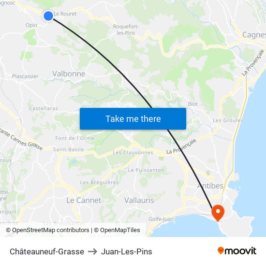 Châteauneuf-Grasse to Juan-Les-Pins map