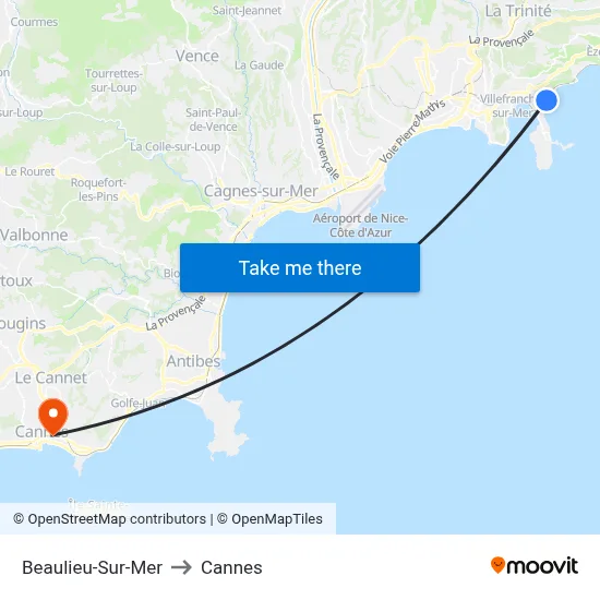 Beaulieu-Sur-Mer to Cannes map