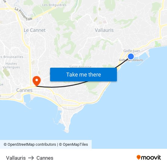 Vallauris to Cannes map