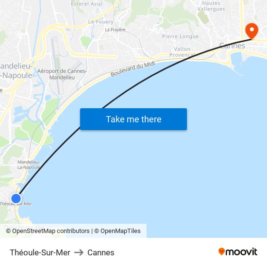 Théoule-Sur-Mer to Cannes map