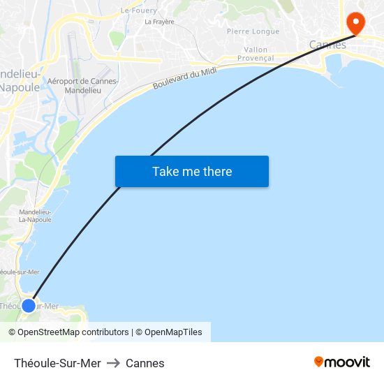 Théoule-Sur-Mer to Cannes map