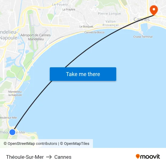 Théoule-Sur-Mer to Cannes map