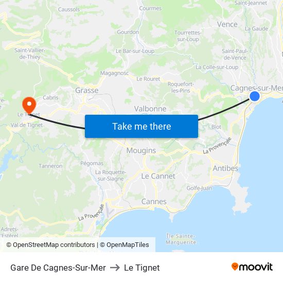 Gare De Cagnes-Sur-Mer to Le Tignet map