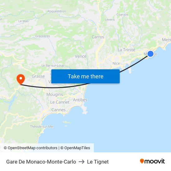 Gare De Monaco-Monte-Carlo to Le Tignet map