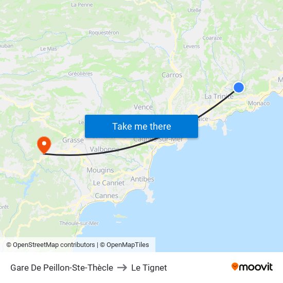 Gare De Peillon-Ste-Thècle to Le Tignet map