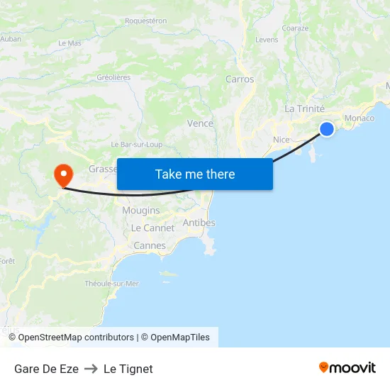 Gare De Eze to Le Tignet map