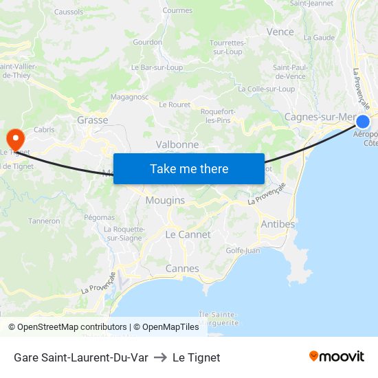Gare Saint-Laurent-Du-Var to Le Tignet map