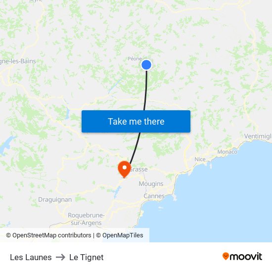 Les Launes to Le Tignet map
