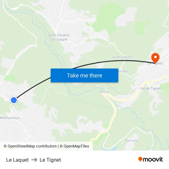 Le Laquet to Le Tignet map