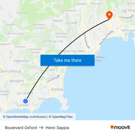 Boulevard Oxford to Henri Sappia map