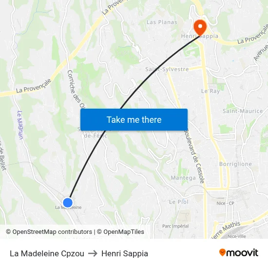 La Madeleine Cpzou to Henri Sappia map
