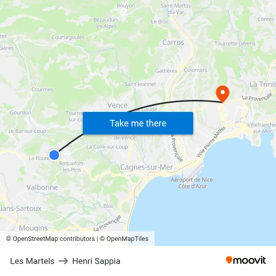 Les Martels to Henri Sappia map