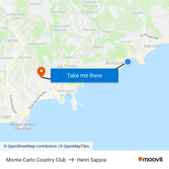 Monte-Carlo Country Club to Henri Sappia map