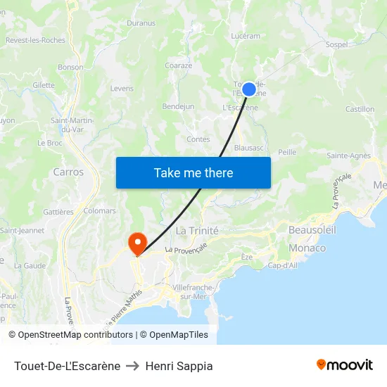 Touet-De-L'Escarène to Henri Sappia map