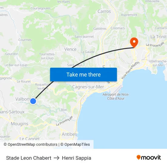 Stade Leon Chabert to Henri Sappia map