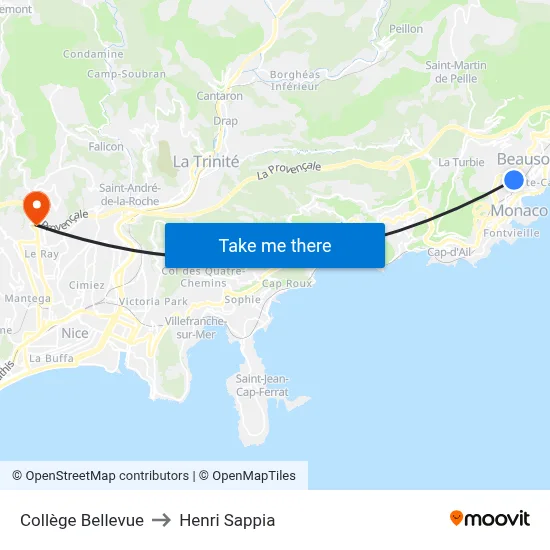 Collège Bellevue to Henri Sappia map