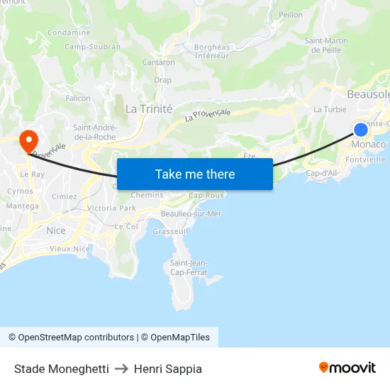 Stade Moneghetti to Henri Sappia map