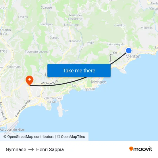 Gymnase to Henri Sappia map
