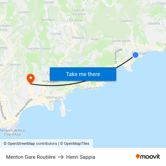 Menton Gare Routière to Henri Sappia map