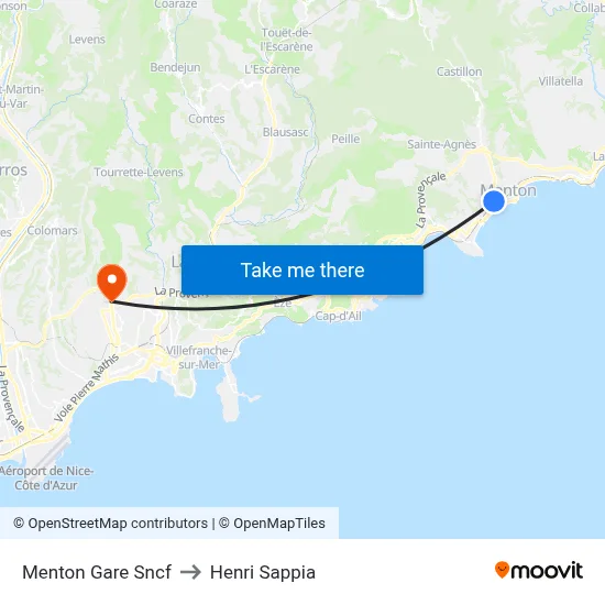 Menton Gare Sncf to Henri Sappia map