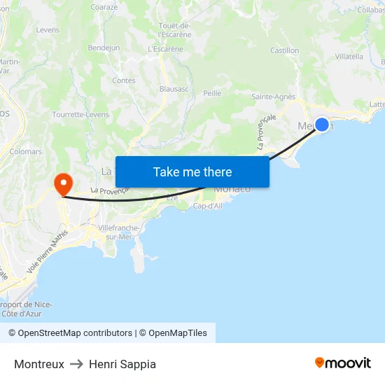 Montreux to Henri Sappia map