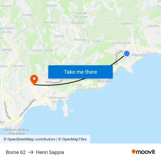Borne 62 to Henri Sappia map