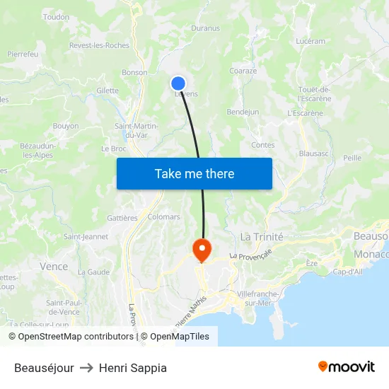 Beauséjour to Henri Sappia map