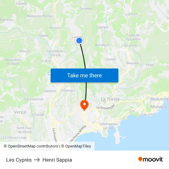 Les Cyprès to Henri Sappia map