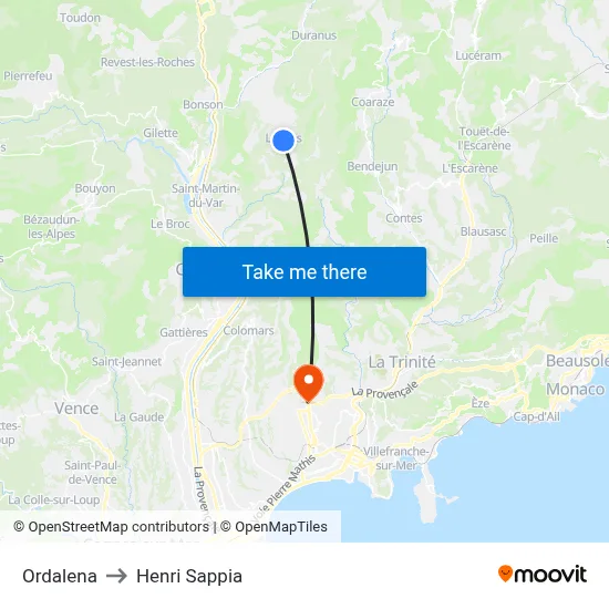Ordalena to Henri Sappia map