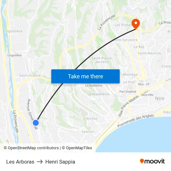 Les Arboras to Henri Sappia map