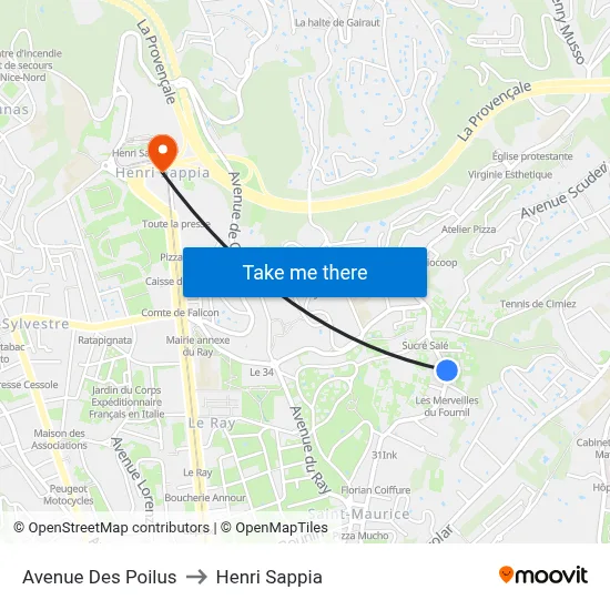 Avenue Des Poilus to Henri Sappia map