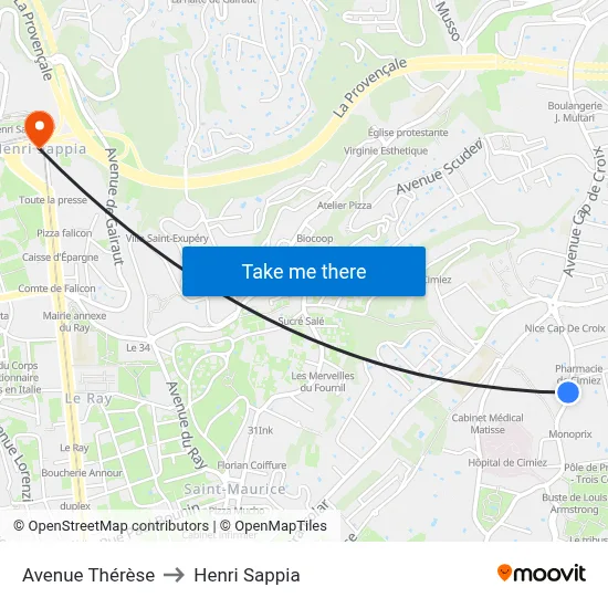 Avenue Thérèse to Henri Sappia map