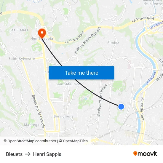 Bleuets to Henri Sappia map