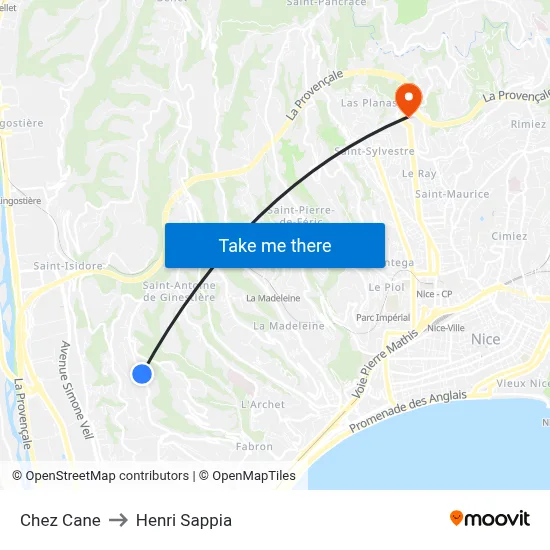 Chez Cane to Henri Sappia map