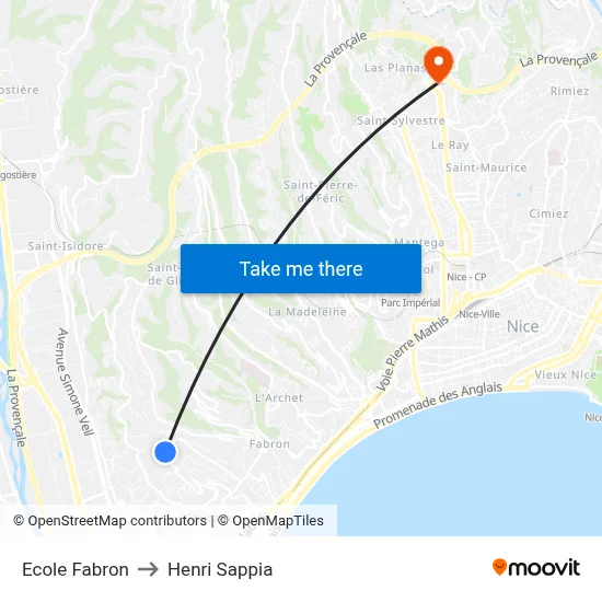 Ecole Fabron to Henri Sappia map
