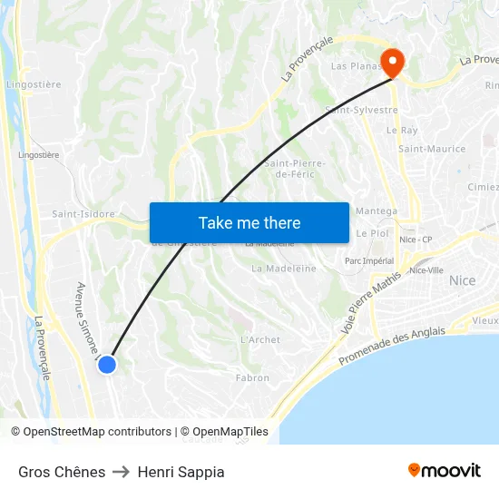 Gros Chênes to Henri Sappia map