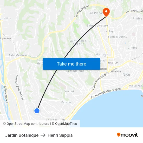 Jardin Botanique to Henri Sappia map