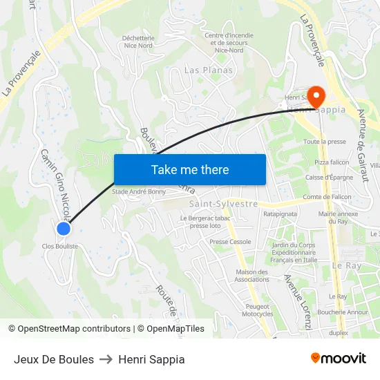 Jeux De Boules to Henri Sappia map
