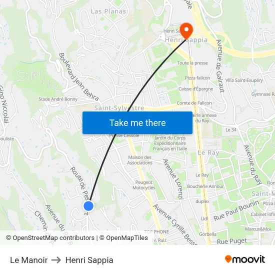 Le Manoir to Henri Sappia map