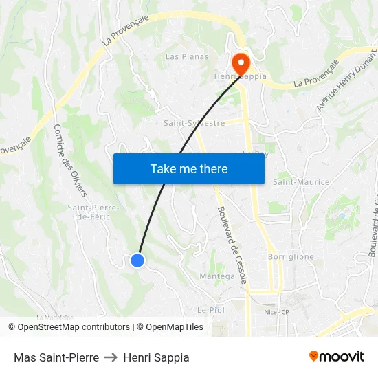 Mas Saint-Pierre to Henri Sappia map