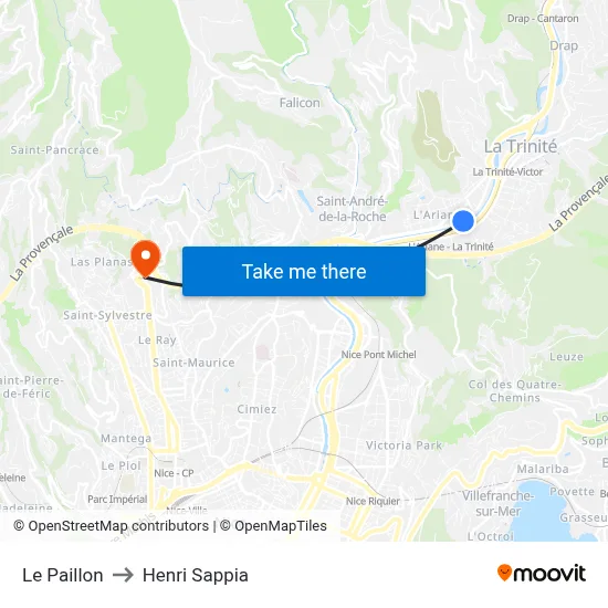 Le Paillon to Henri Sappia map